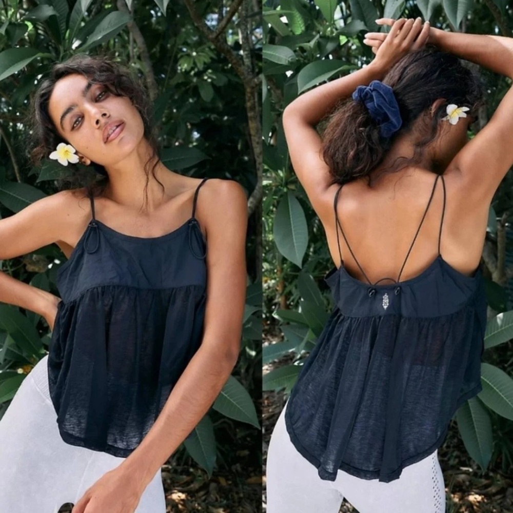 FREE PEOPLE FP MOVEMENT CATCH ME DRIFT TANK TOP IN BLACK SHEER SEXY BEACH WEAR